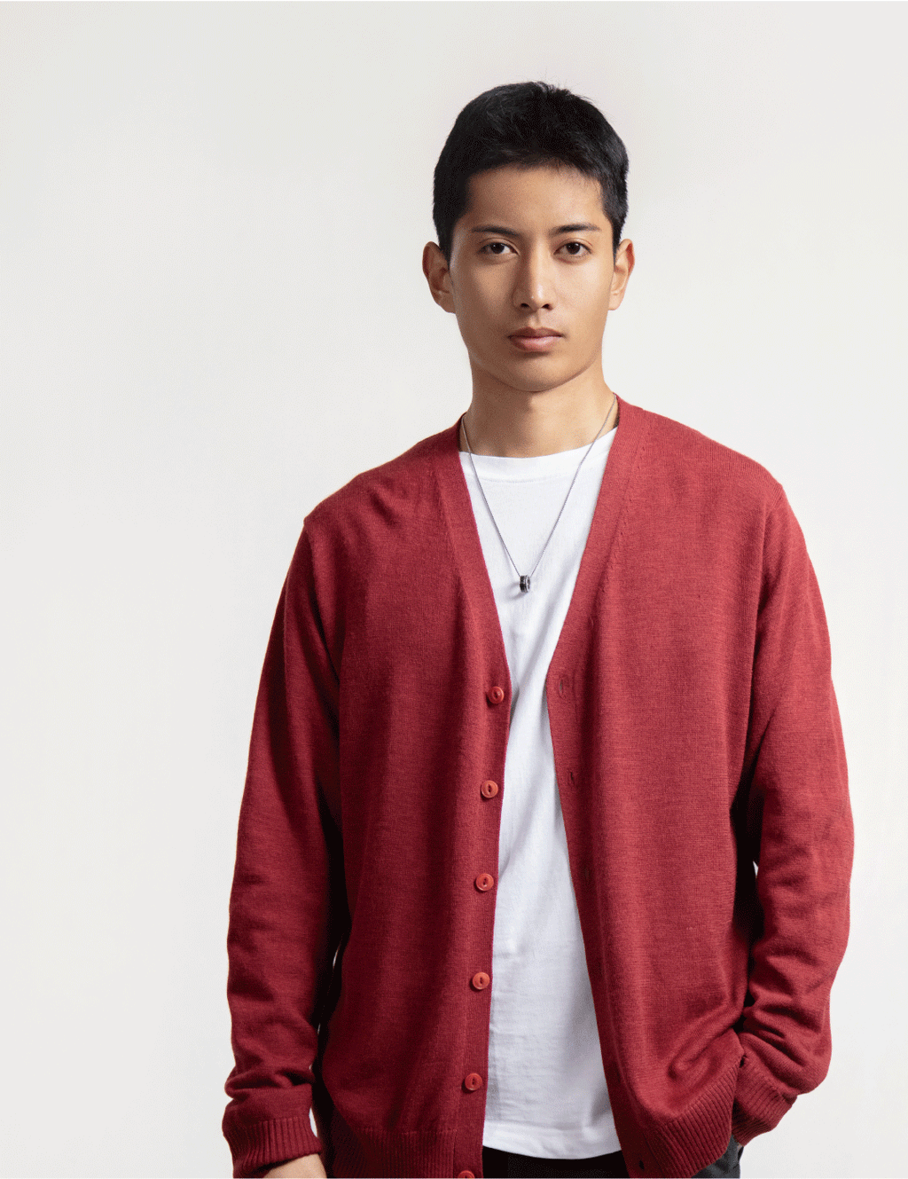 Gents sweater Red buttoned