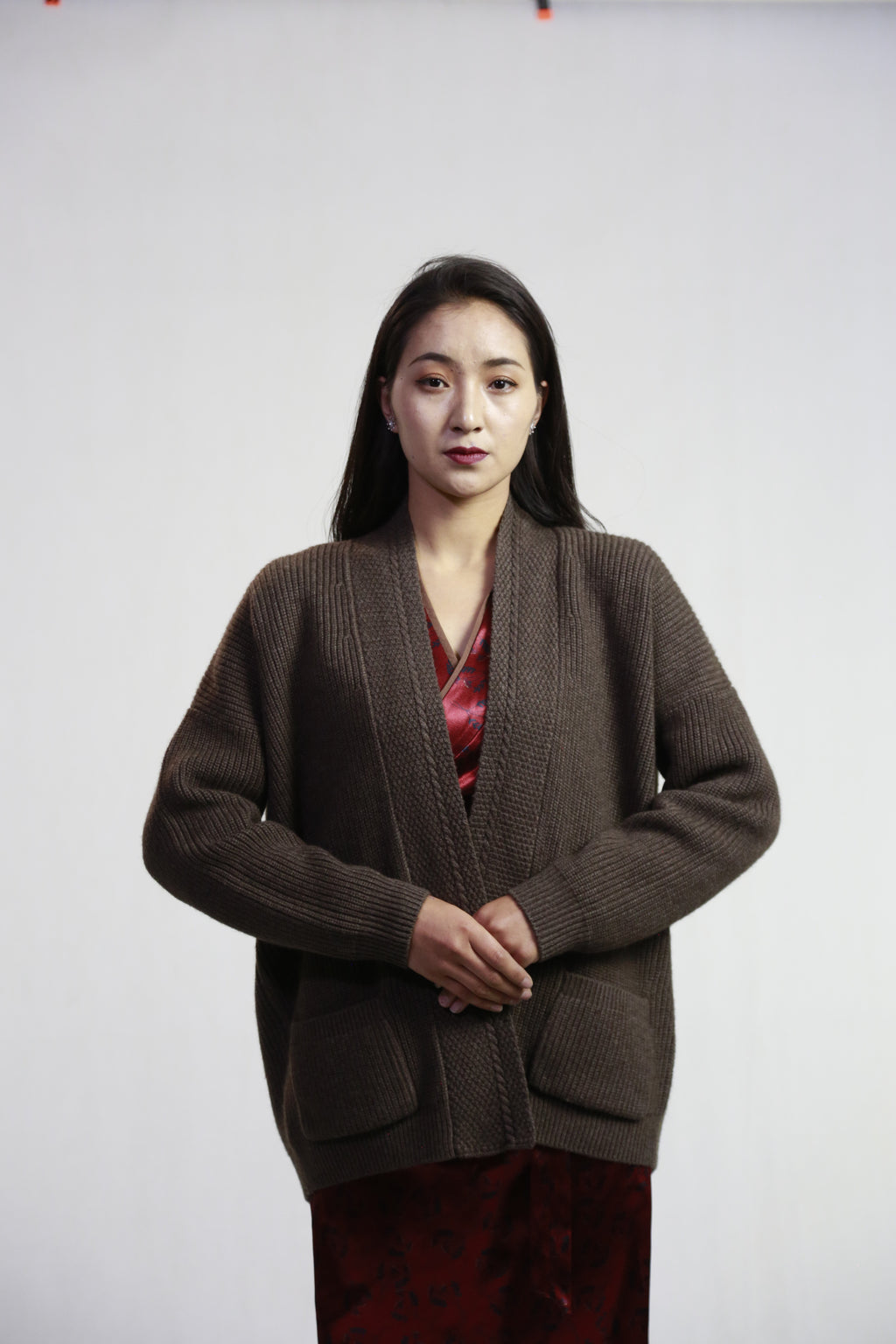Ladys sweater Brown buttoned